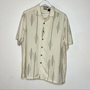 Axist Washable 100% Silk Short Sleeve Button Down Dress Shirt Off-White size XL